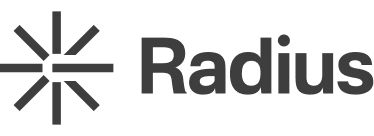 Radius company logo with a starburst design to the left of the word Radius in bold font.