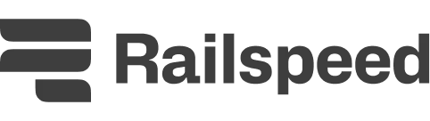 Railspeed company logo with stylized horizontal bars next to the word Railspeed.