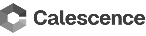 Calescence company logo with a geometric hexagonal design to the left of the word 'Calescence' in bold black text.