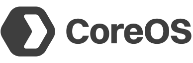 CoreOS wordmark logo with hexagon containing a right-pointing arrow.